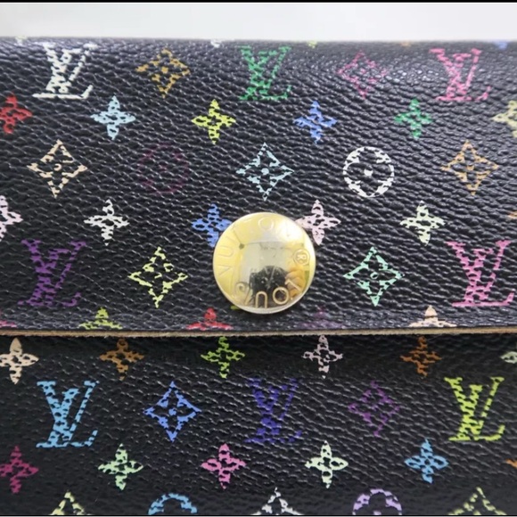 Louis-Vuitton Long Wallet Black Multicolor Porte Monet Monogram Authentic USED - Picture 3 of 14